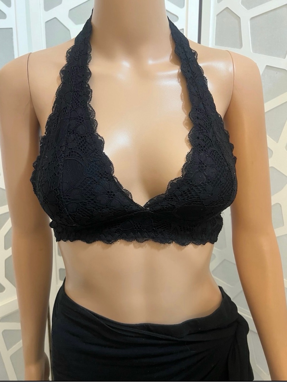 Black Lace Halter Bralette - Women's Intimates Size XS Backless